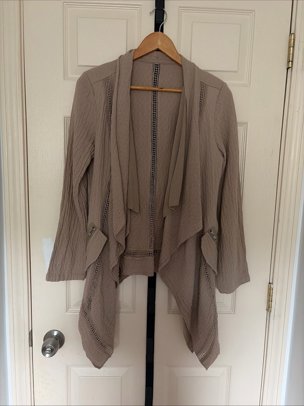 Monoreno 100% Cotton Boho Waterfall Open Front Cardigan Crochet Trim